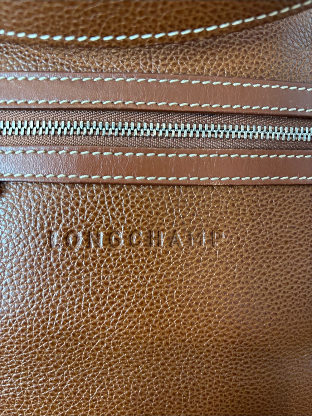 Longchamp Cognac Pebbled Leather Tote with Front Zip - Picture 2 of 7